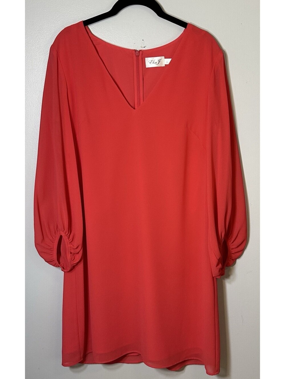 Eliza J Poppy Red Chiffon Desk To Dinner Balloon Sleeve MIDI Dress Size 12 EUC.